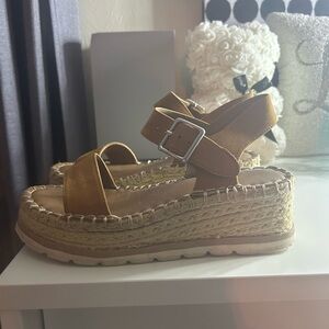 Stylish Tan Espadrille Wedge Sandals